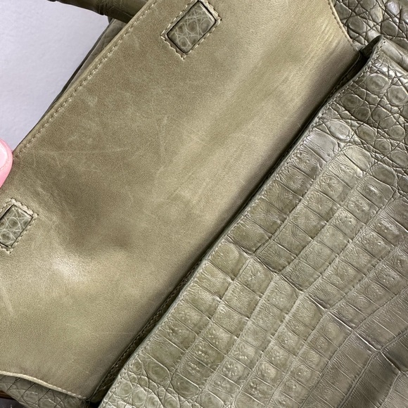 Authentic Nancy Gonzalez Cream Green Crocodile Handbag - Picture 8 of 13